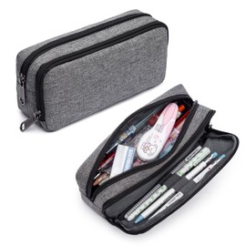 Big Capacity Pencil Pen Case Nylon Large Pencil Pouch Simple Stationery Bag Office Organizer Pen Bag for Men Women - Grey