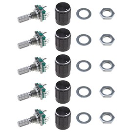EMSea 5 Kits with 360 Degree Rotary Encoder Modules EC11 Digital Potentiometer Push Button Switch 5-Pin 20 mm Shaft with Black Button Cap