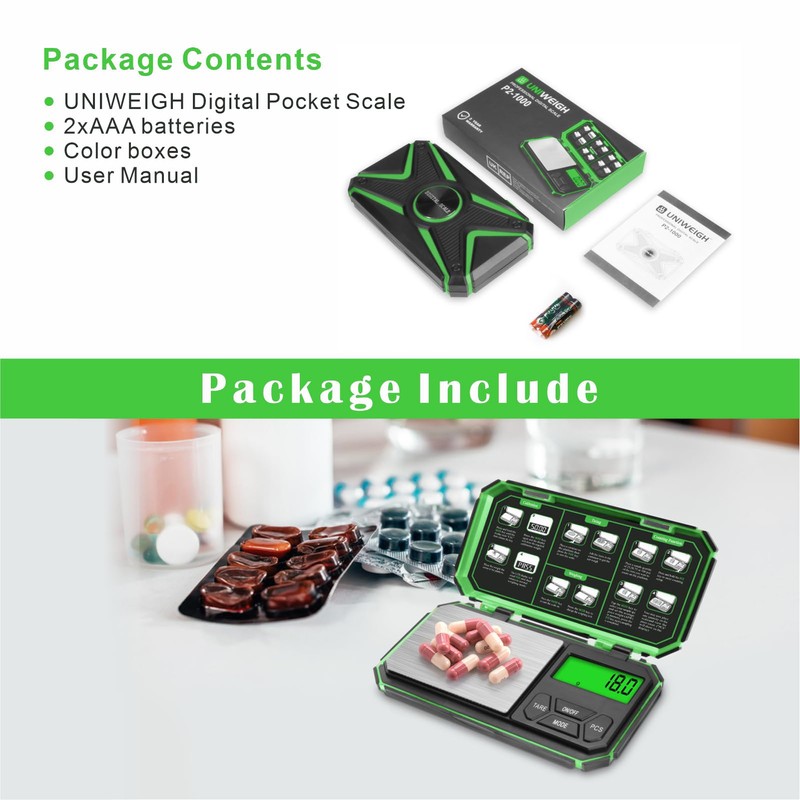 UNIWEIGH Digital Kitchen Scales 1000g/0.1g, Fine Scale, Pocket Scale, Precision