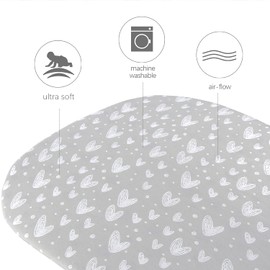 Bassinet Fitted Sheets for UPPAbaby Bassinet, 100% Jersey Knit Cotton Sheets, Breathable and Heavenly Soft, Grey and White Print for Baby