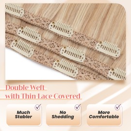 Elailite Clip in Hair Extensions Real Human Hair 3PCS Lace Weft Remy Hairpieces for Women 22 Inch 86g Ash Blonde & Bleach Blonde