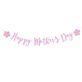 Happy Mother's Day Banner Set de Decoración para Fiesta del Día de la Madre, Guirnalda de Fondo para Mamá Día de la Madre, Guirnalda de Brillantina para Fotos (Flor Rosa)