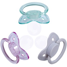 J&Or - The Classic Original Adult Sized Pacifier Dummy - Three Color Pack -Ash Gray | Transparent Purple | Transparent Green