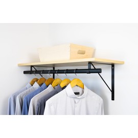 PHILLCO Custom Cut-to-Size Premium Wall-Mounted Shelf with Rod and Bracket Kit. 3/4" Thick Shelves, 14 inches deep. Customize The Length from 16" up to 72".