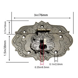 Litoexpe Antique Embossing Decorative Brass Hasp Clasp Latch Lock with Screws, Retro Style Latch Hasp for Jewelry Box Ordinary Box Wooden Case Furniture Decoration (Bronze)
