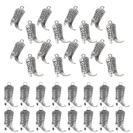 100Pcs Western Boots Charms Antique Silver Alloy Rodeo Ranch Cowgirl Texas Polished Boot Charm Pendant for DIY Bracelet Necklace Making