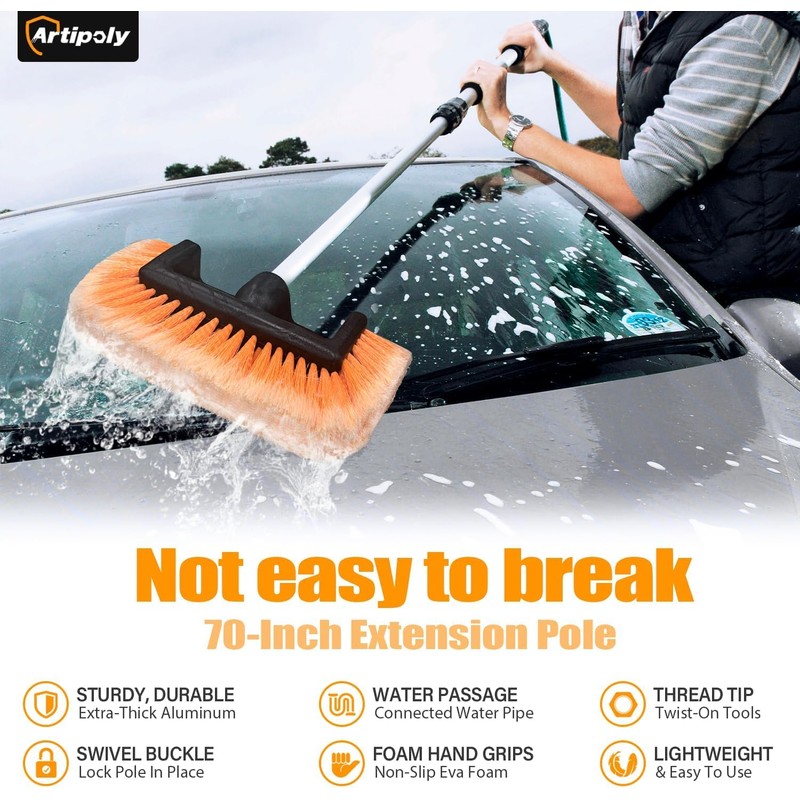 ARTIPOLY 72" Car Wash Brush with Long Handle, Flow-Thru Soft