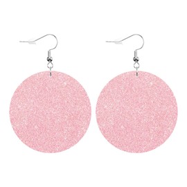 Swono Pink Round Faux Leather Earrings for Women Abstract Glitter Texture Glowing Glint Gleam Valentine Lightweight Double-Side Printed Drop Dangle Earring for Birthday Party Gift