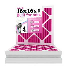 16x16x1 Air Filter by Colorfil | Color Changing Filters for Cat and Dog Odor | MERV 8 Furnace AC Filter for Pet Hair and Dust | 15.75"x15.75"x0.75" Exact Size | Pack of 4