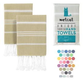 WETCAT Turkish Hand Towels with Hanging Loop, Set of 2 (20" x 30") 100% Turkish Cotton, Pre-Washed, Quick Drying, for Kitchen or Bathroom - Pale Olive Green