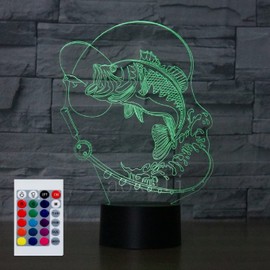 SUPERHONGJIHAO Night Light for Children, 3D Go Fishing LED Lamp with Remote Control, 16 Colours, Birthday Gift for Children