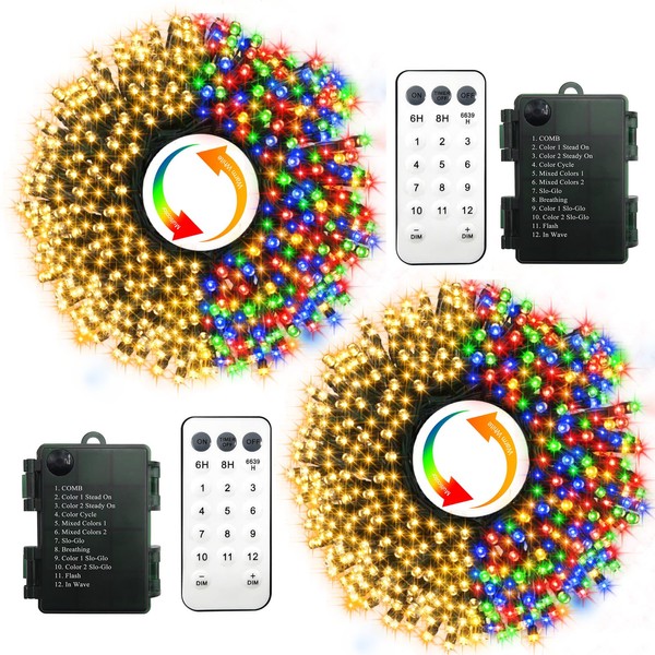 CCILAND 2 Stück Weihnachtsbaumlichter Batterie, 2 Farben wechselnde Lichterkette mit