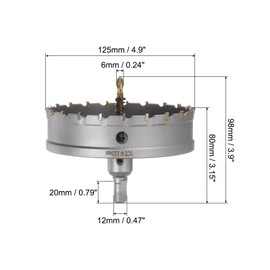 sourcing map Metal Hole Saw Carbide Cutter 125mm / 4.9" Dia for Stainless Steel, Metal, Aluminum Alloy, Copper, Brass, Plastic, with Extra Center Bit