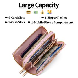 RNIEGA Wallet for Women Clutch Double Zip Around Credit Card Holder Leather Women's Wallet Large Capacity with RFID Blocking Phone Wristlet Purse