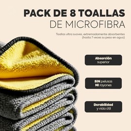 ORZEL Pack de 8 Toallas de Microfibra para Auto de Lujo (30x40 cm) - Super Absorbentes y Suaves - Perfectas para Coche, Cocina, Vidrios, y Hogar - Trapos de Limpieza Profesionales en Blanco