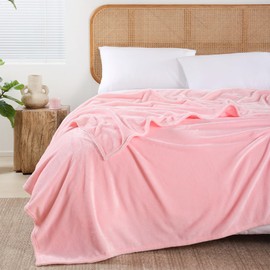 Queen Size Fleece Blanket for Bed, Pink Soft Warm Fuzzy Cozy Throw Blankets for Women Men Gift, Plush Microfiber Flannel Blanket Suitable for All Seasons, 90x90 Inches