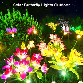 AAOVEFOX Solar Garden Lights, 4 Pack Solar Flower Lights Outdoor Waterproof, Swaying Butterfly with Flowers, Garden Decoration for Flower Bed Yard Patio, Gift for Mom Christmas