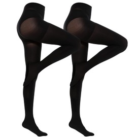 MANZI Women's 2 Pairs Classic Opaque Control-Top Tights with Comfort Stretch 70 Denier Black XL