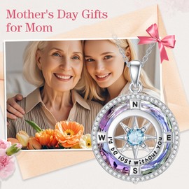 TOUPOP I'd be Lost without You Compass Necklace Sterling Silver March Birthstone Aquamarine Jewelry for Women Anniversary Birthday Gifts for Her, Wife, Girlfriend