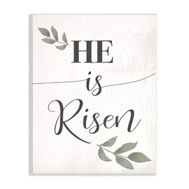 Stupell Industries He is Risen Faith Phrase Green Country Leaves, Designed by Daphne Polselli Wall Plaque, 13 x 19, Black