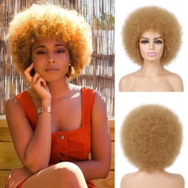 G&T Wig 70s Afro Wigs for Black Women, Blonde Afro Puff Wigs Bouncy and Soft Natural Looking for Daily Party Cosplay Costume(Blonde)