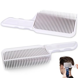 FOWSRHRG 2PCS Barber Fade Combs, Professional Fade Comb Flat Curved Push Edge, Gradient Positioning Hair Comb for Home, Hair Salon, Men DIY Hairdresser Styling Hair Cutting Fade Guide Tools (White)