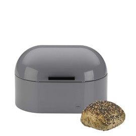Kela Friscolino Metal Bread Bin with Ventilation Holes 25 x 15 x 17 cm, Small Bread Box with Hinged Lid, Bread Storage Box, Light Grey Glossy