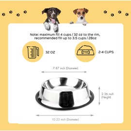 NAJOR Stainless Steel Dog Bowl, 32 oz Large Dog Food Bowls, Anti-Skid Pet Feeder Bowl and Water Bowl, Hold Up to 4 Cups. Perfect Choise for Small/Medium/Large Pets, Set of 2
