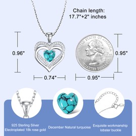 LoveBhatia Birthstone Necklace for Women, 925 Turquoise necklace sterling silver,18k Gold Plated love heart pendant, Mother’s Day Mom Wife Girlfriend Birthday Anniversary Jewelry Gift