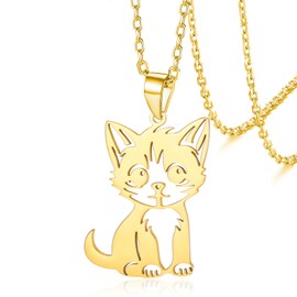 VASSAGO Cute Cat Necklace for Women Men Stainless Steel Kitty Pendant Necklace Kitten Jewelry Gifts for Cat Lover Friends (gold)