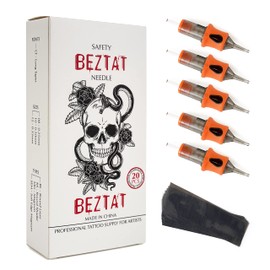 BEZTAT Ultra Premium Professional Cartridge Needles w/Grip & Machine Covers Sleeves #08 Round Liner 20 Pack (0801RL)