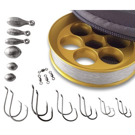 Yoyito Aluminum Hand Line Reel Pocket/Travel Fishing Kit (Gold Reel / 20 lb Clear line)