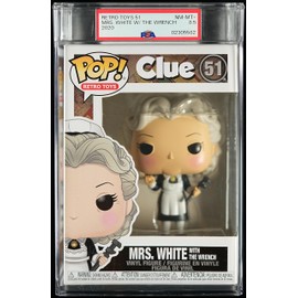 Retro Toys: Clue™ Mrs. White w/The Wrench™ Collectible Vinyl Figure #51, Fully Encapsulated Bundle with Compatible Funko™ Pop!™ PSA Hard Protector Case, PSA Graded 8.5 NM-MT+