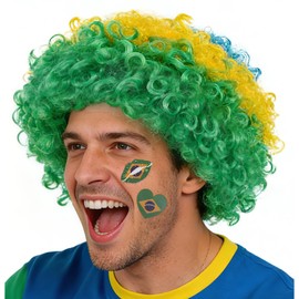 JoneTing 2026 Green Yellow and Blue Wig for Men Short Brazilian Afro Wigs