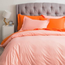 SUSYBAO Pink Duvet Cover Queen 100% Cotton Peach Duvet Cover 3 Pieces Set 1 Preppy Style Pink Duvet Cover with Zipper Closure Ties 2 Pillow Shams Luxury Soft Cute Peach Bedding Set Lightweight