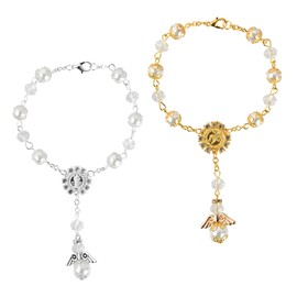 Schutzengel Auto Deko,Schutzengel Autospiegel Anhänger,Auto Rückspiegel Anhänger,Autozubehör Innenraum,Auto Glücksbringer, Rosenkranz Auto Anhänger für Spiegel (Silber/Gold)