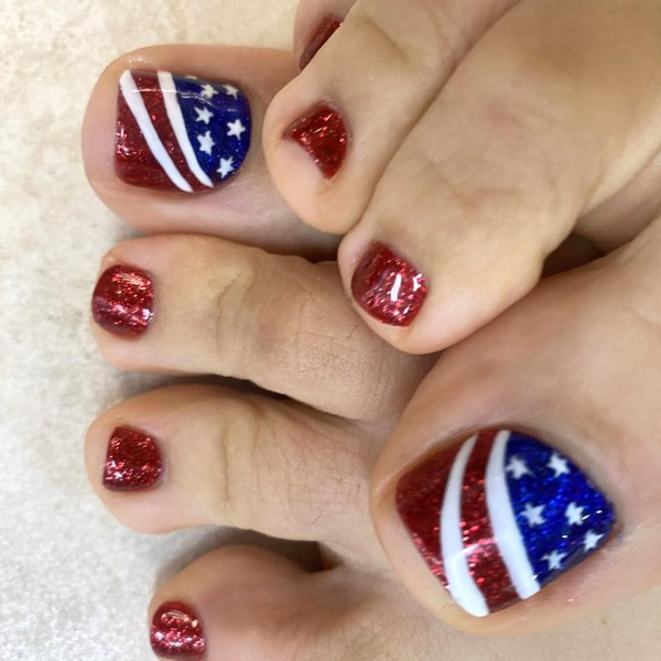 4th of July Press on Toenails Short Square Fake Toe