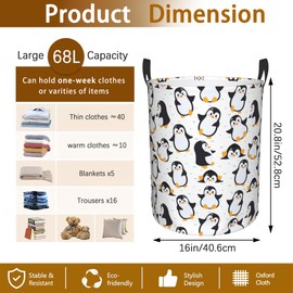 UIUPRO Laundry Hamper, Cute Penguins Laundry Basket,Waterproof Foldable Storage Bin for Bedroom,Clothes Organizer Basket,Toys Box 16x20 Inch