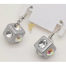 Unbranded Chunky Silver Acrylic clear Rhinestone drop dangle Dice shape Pierced Earrings