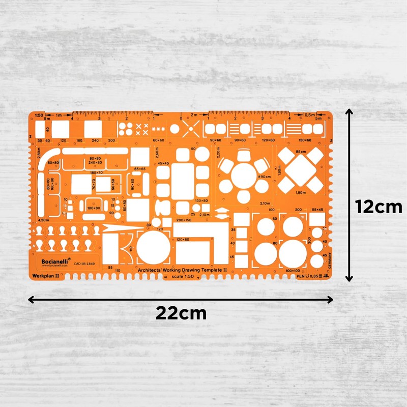 Architect Stencil 1:50 - Architectural Template - Furniture Symbols for