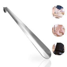 laeeyin Schuhlöffel Metall Lang 30cm,Schuhanzieher Lang Metall mit hängendem Loch ergonomischer Form für Herren, Damen, Kinder, Senioren, Silber