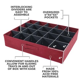 612 Vermont Christmas Ornament Storage Box with 3 Trays, Adjustable Acid-Free Dividers, Holds 60-4 Inch Ornaments