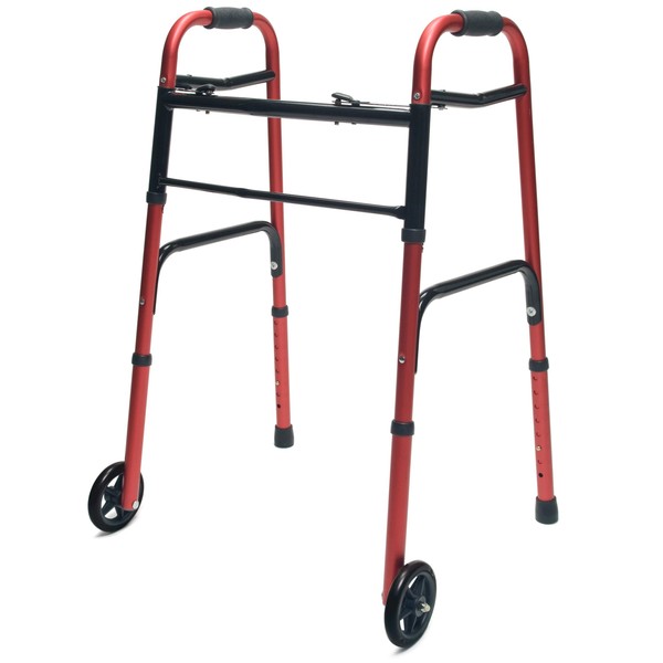 Lumex ColorSelect Walker, Lightweight & Folding 2-Wheel Walker for Adults & Seniors, Red