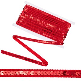 CABODYALS 10M Red Glitter Sequin Trim Single Row Braid Ribbon Flat Round Paillette Lace Trimming Spangle Sequins Rolls Shiny Polyester Strips for Sewing Making Clothes Garment Decoration Diy Craft