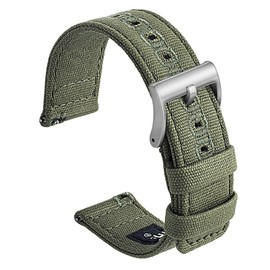 SEURE Canvas Quick Release Watch Band,Cotton Fabric Watch Straps 18mm 19mm 20mm 21mm 22mm 24mm for Men and Women(20,ArmyGreen-silver)