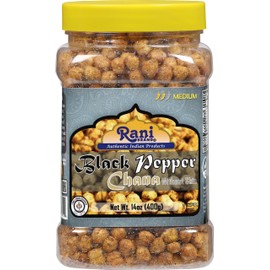 Rani Roasted Chana (Chickpeas) Black Pepper Flavor 14oz (400g) PET Jar ~ All Natural | Vegan | No Preservatives | Gluten Friendly | Kosher | Indian Origin | Great Snack, Ready to Eat | Seasoned with 5 Spices