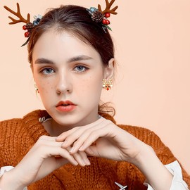 CLASSYZINT Christmas Dangle Earrings for Women Shiny Gold Plated Reindeer Alloy Cute Fun Holiday Earrings Statement Christmas Presents