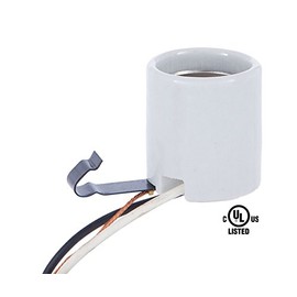 B&P Lamp® Glazed Porcelain Snap-in Med. Base Socket with 12" Wire Leads