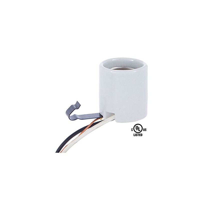 B&P Lamp® Glazed Porcelain Snap-in Med. Base Socket with 12"
