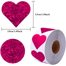 1.5" Glitter Pink Heart Stickers Valentines Day, Large Heart Labels Valentines Decor 500 per Roll, Valentine's Day Love Decorations for Wedding Anniversaries, Envelopes